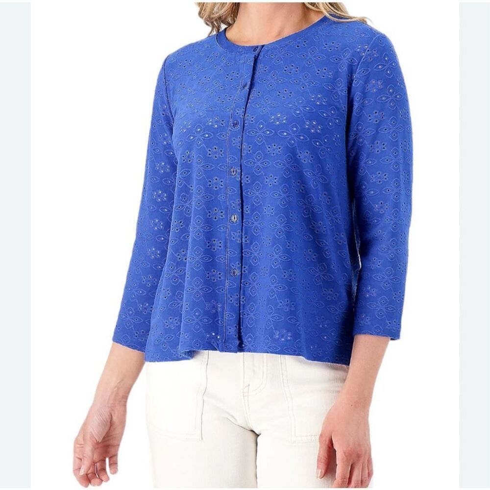 LOGO Lori Goldstein 4X blue eyelet blouse
